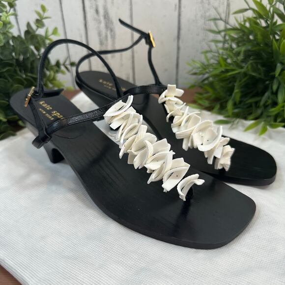 Kate Spade Women's T Strap Slingback Seashells Sandals Black Size 7.5 - Picture 1 of 12
